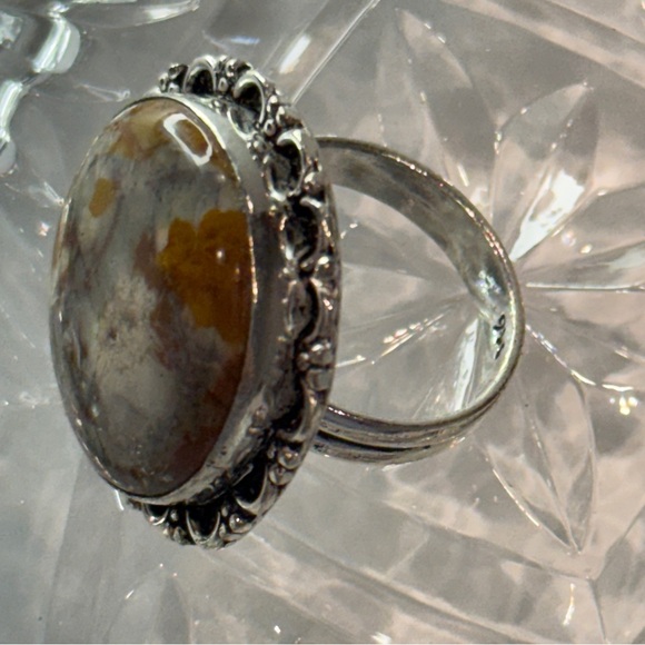 🆕 “Desert Bloom” Mexican Bird’s Eye Jasper Ring in Sterling Silver – 8.25 🆕